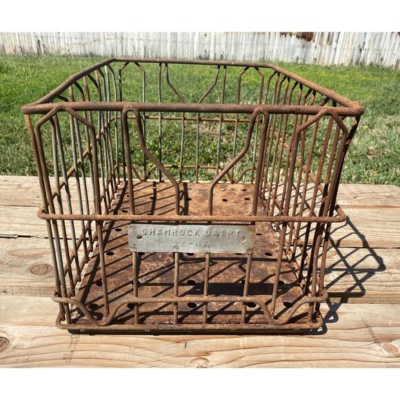Vintage 1962 Shamrock Dairy Arizona Metal Wire Galvanized Storage Milk Crate 37B - Picture 1 of 5